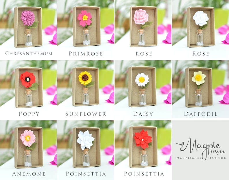 Mini flower matchbox, matchbox gift, teacher thank you gift, felt flower, mothers day flowers gift, mom flower gift, friend gift image 5