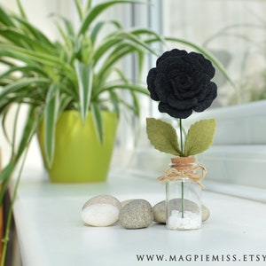 Black Rose in a Bottle: Felt Flowers Thank You Gift - Appreciation Gift for Best Friend, Boss, Teacher, Valentine, Birthday, Anniversary image 3