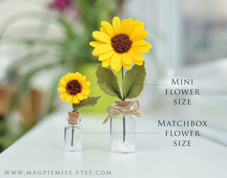 Matchbox sunflower gift, teacher thank you gift, mothers day flowers gift, felt sunflower, bestie friend gift, mini flower, wedding favors image 3