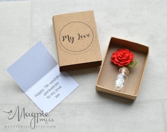 Red Carnation Thank You Gift: Small Handmade Flower in a Vase and Matchbox.
