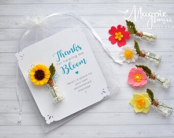 Felt Flower Teacher Appreciation Thank You Gift: 'Thanks for helping me bloom', handmade Sunflower, Daisy, Primrose, Daffodil