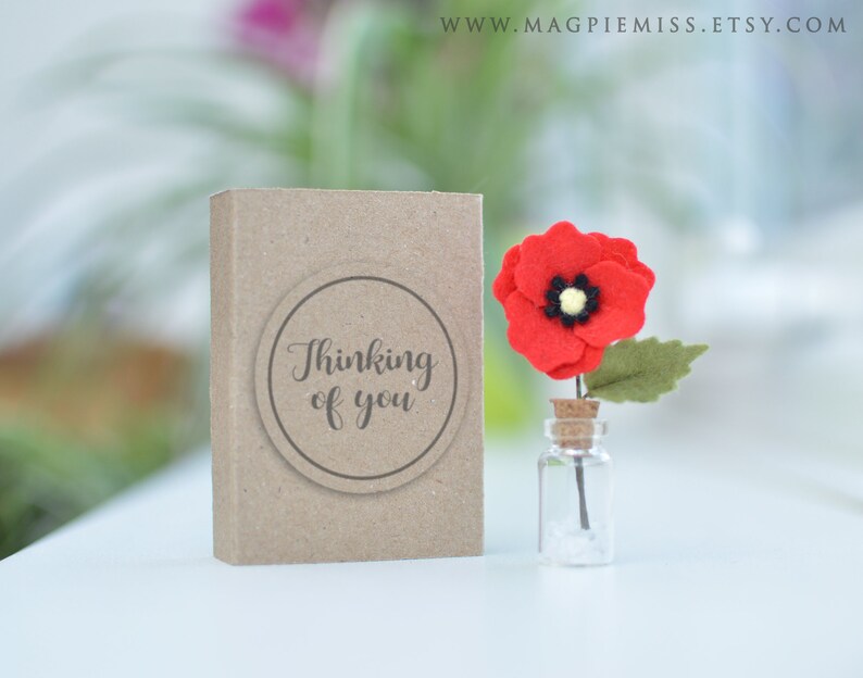 Matchbox poppy, matchbox gift, felt poppy, mini flower, remembrance flower, mum flowers, flower gift, teacher friend gift, image 3