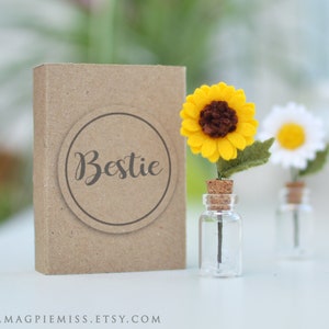 Matchbox sunflower gift, teacher thank you gift, mothers day flowers gift, felt sunflower, bestie friend gift, mini flower, wedding favors image 2