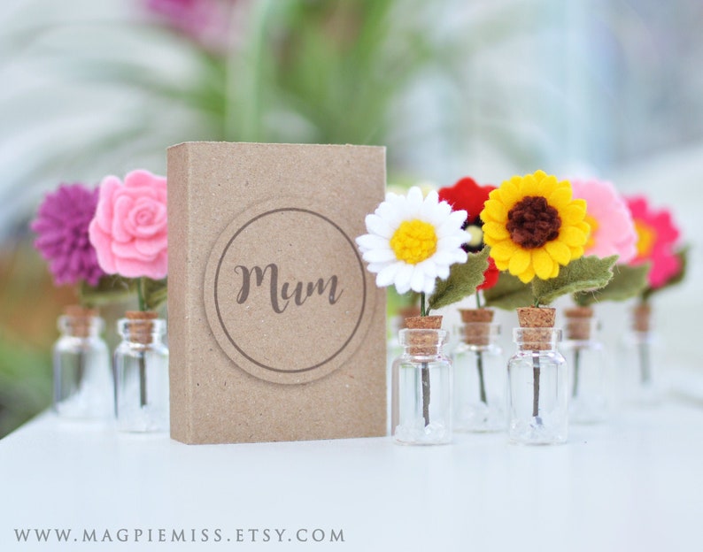 Mini flower matchbox, matchbox gift, teacher thank you gift, felt flower, mothers day flowers gift, mom flower gift, friend gift image 1