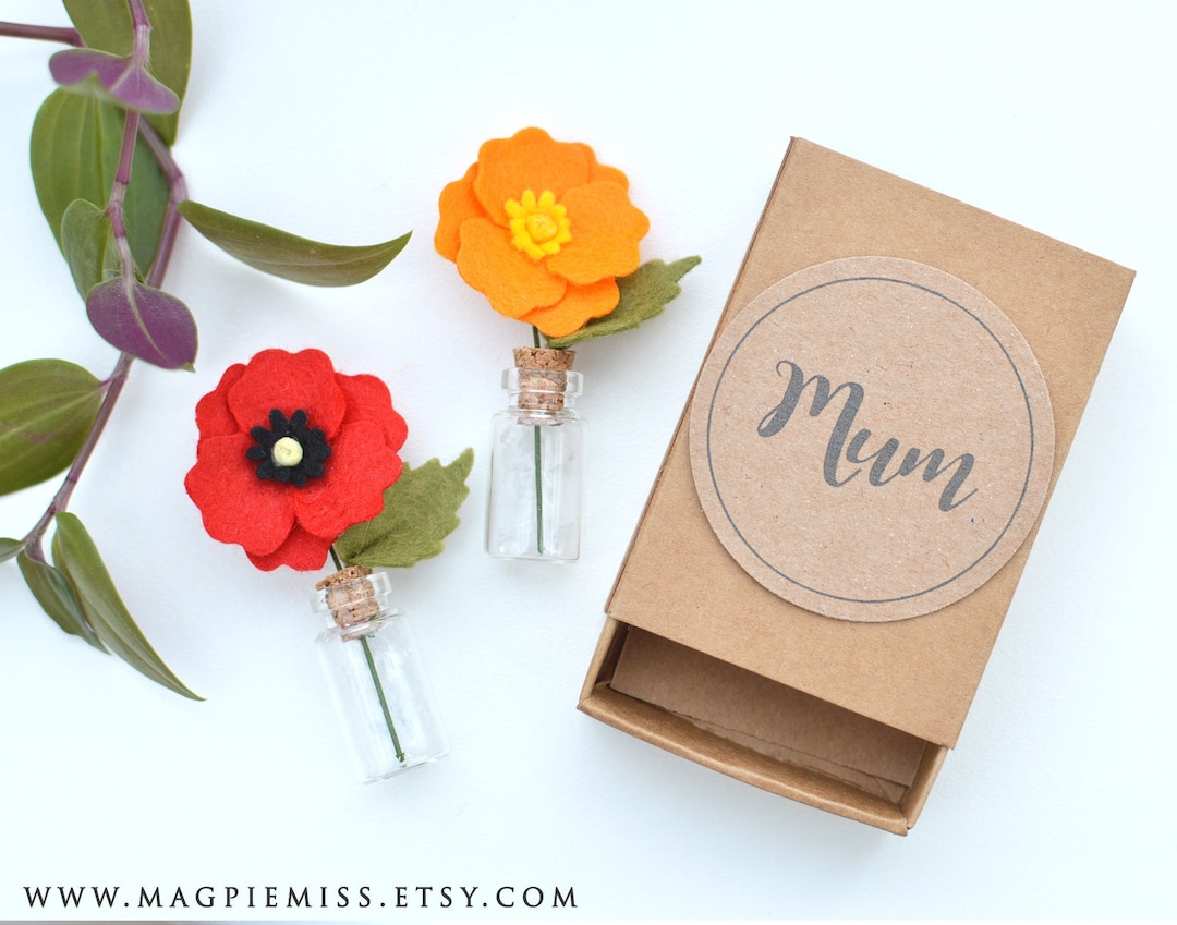 Poppy Thank You Gift: Small Handmade Felt Flower in a Vase and ...