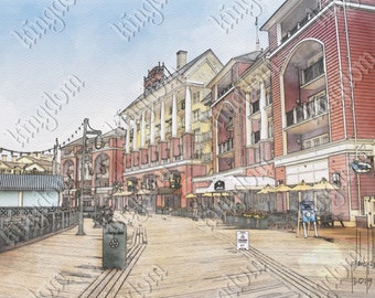Disney Boardwalk Watercolor Style Print