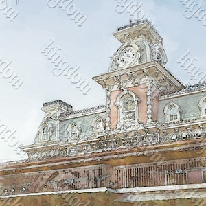 Main Street Station Watercolor Style Print