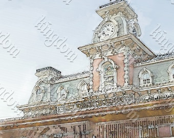 Main Street Station Watercolor Style Print