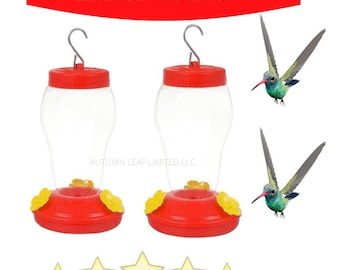 2 Pack Clear Plastic Hummingbird Feeders, 16 oz Outdoor Hanging Garden Tool