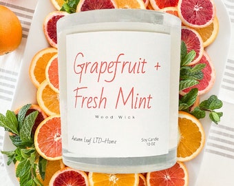 Candle Grapefruit + Fresh Mint Aromatherapy Candle Scent Wood Wick  Gift Decor Relaxation