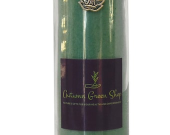 Green Money Drawing Cylinder Candle, Prosperity Manifestation (8 inches tall)