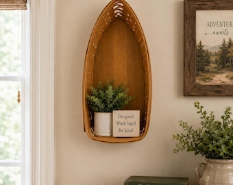 Vintage 2002 Longaberger Row Your Boat Basket | Retired Wooden Bottom Basket | Handwoven American Basket |Farmhouse Cottage Lake House Decor