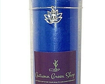 Bougie bleue d'intentions de relaxation de méditation Cylindre rond non parfumé de 8 po avec chakra de charme de yoga de lotus