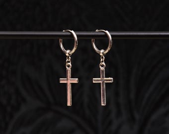 Cross Dangle Earring Cross single earring Mens Dangle Earrings biker mono earring Womens Hoop Mono earring Goth jewelry Punk Drop Earring