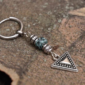 Earring with Natural Stone Bead Triangle Earring Single Dangle Geometric Earring Triangle charm mens hoop earring alternative mono earring