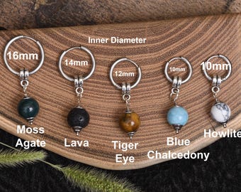 Natural Stone Beaded single earring Mens Hoop Mono earring Goth jewelry Punk Dangle Drop Earring Unisex Grunge earring simple huggie earring