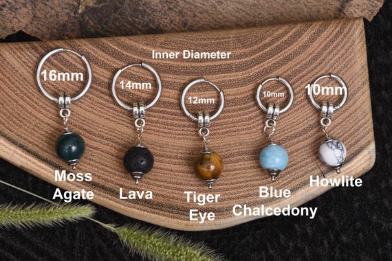 Men Dangle Earring Natural Stone Beaded single Hoop Goth jewelry Punk Dangle Drop Earring Unisex Grunge simple huggie earring gift for him