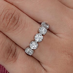 Old Mine Cushion Cut Lab Grown Diamond Band, Moissanite Five Stone Anniversary Band, Claw Prong Set Man Made Diamond Band For Newlywed Gift