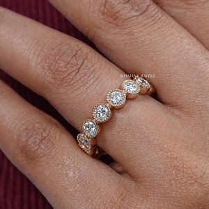 Round Moissanite Bridal Wedding Band, 14K Solid Gold Lab Grown Diamond Milgrain Setting Band, 3.50 MM CVD Diamond Full Eternity Band