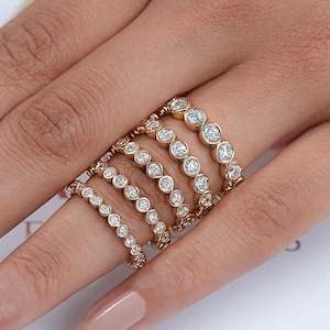 Round Cut Lab Grown Diamond Full Eternity Band, Bezel Set Moissanite Proposal Band, CVD Diamond Matching Band For Her, Bridal Wedding Band