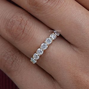 Anillo de siete piedras con diamantes cultivados en laboratorio, anillo de media eternidad con diamantes naturales de talla redonda para mujer, anillo de bodas de moissanita con engaste en U para regalo.