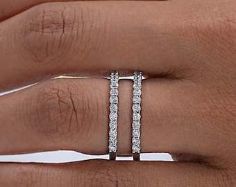 Round Cut Lab Grown Diamond Engagement Band, Double Row Wedding Band, Round Moissanite Pave Diamond Band, Natural Round Enhancer Band