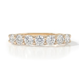 Round Cut Lab Grown Diamond Seven Stone Ring, Man Made Diamond Wedding Ring, 14K Yellow Gold Engagement Ring, Anniversary Gift For Her