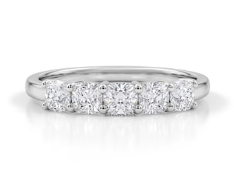 Cushion Diamond Five Stone Wedding Band, Lab Diamond Anniversary Band For Wife, Cushion Moissanite Customized Women's Band, Birthday Gift