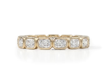 East West Set Radiant Lab Grown Diamond Band, Bezel Set Moissanite Wedding Band, Radiant Cut Eco Friendly Diamond Full Eternity Bridal Band