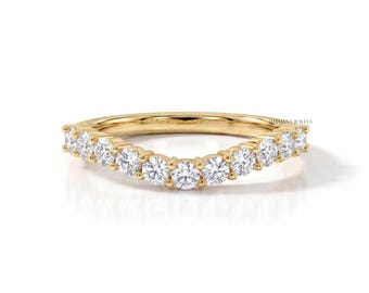 Runder Labor Diamant gebogener Ehering, künstlicher Diamant-Verlobungsring, handgefertigter Diamant-Jubiläumsring, Geburtstagsgeschenk für sie