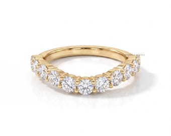 Runder Schnitt Lab gewachsen Diamant gebogen Hochzeitsband, 14K Solid Gold Verlobungsring, Mann machte Diamant Jubiläum Band, minimalistischer Schmuck