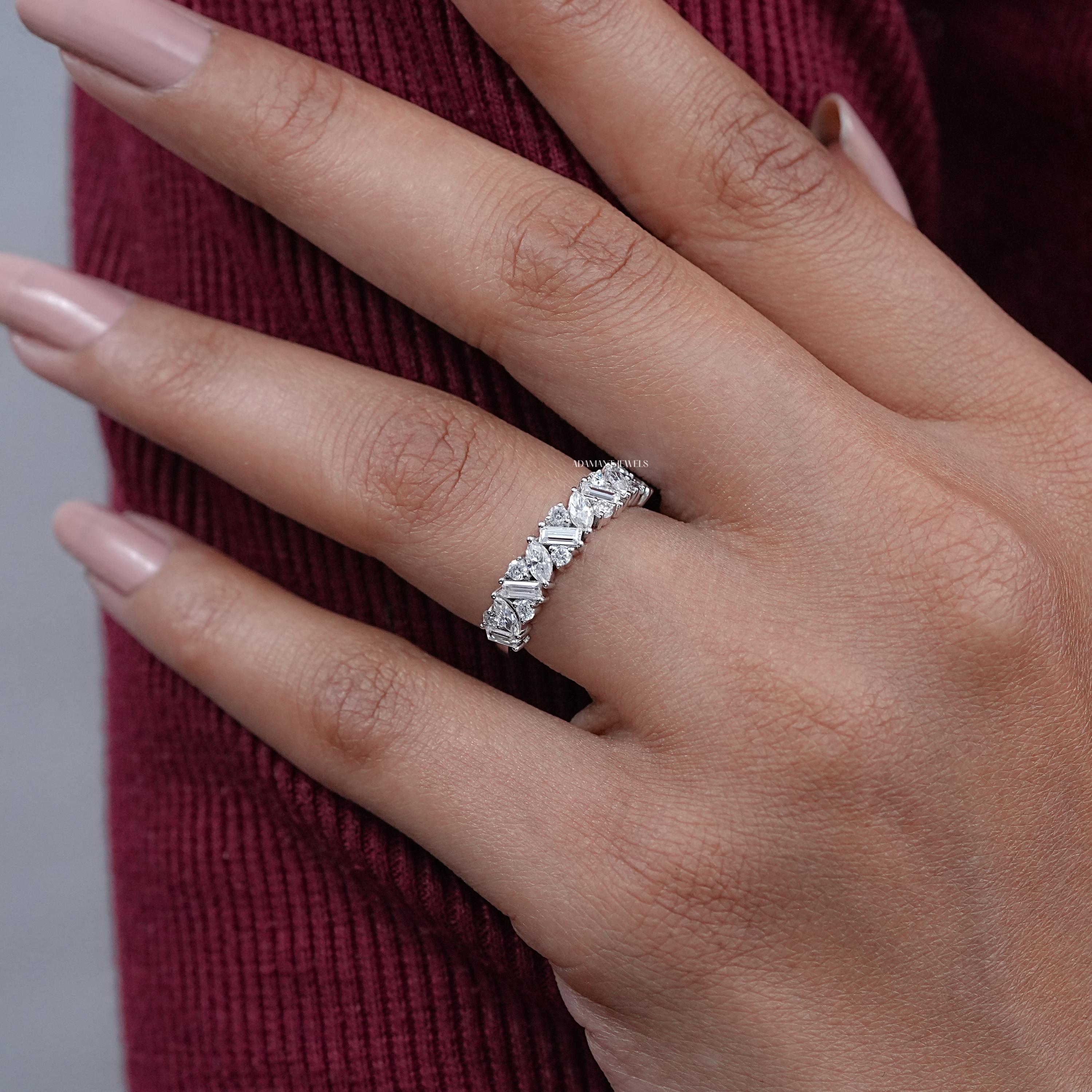 Bague De Mariage Homme Or Blanc 14k Diamant Baguette - Sur Mesure - Neuve