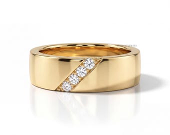 Rundslipad labodult diamant för män, förlovningsring med konstgjord diamant, diamantring i 14 karat gult guld med stift, present till honom