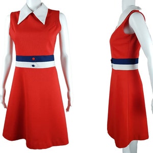 Vintage 70&#39;s | Kenny Classics Donnkenny Stripe Orange & Navy Sleeveless Mini Dress with White Accent