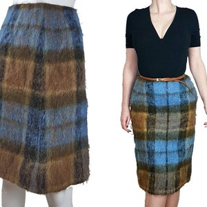 Vintage 70's | Andrew Stewart Neutral and Blue Mohair & Wool Tweed Skirt