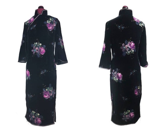 Vintage 50's | Hand Painted Black Velvet Floral Ch