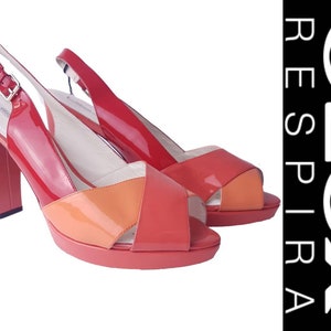Styl Vintage | Geox Respira | Czerwone/Koralowe/Brzoskwiniowe Sandały Peeptoe z odkrytymi palcami | Rozmiar 10,5 US | 41 E.U | 7 UK | Deadstock