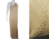 Vintage 1990 39 s LA Glo Gold Lurex Dress Shimmer One Shoulder Gown