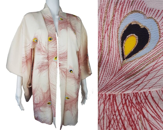 Vintage 60s | Silk Haori Kimono Robe | Red Peacoc