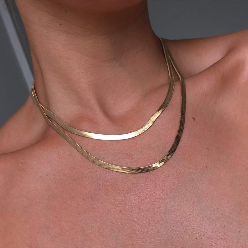 Gold Herringbone Gold Snake Necklace Snake Necklace Herringbone Necklace Herringbone Chain.