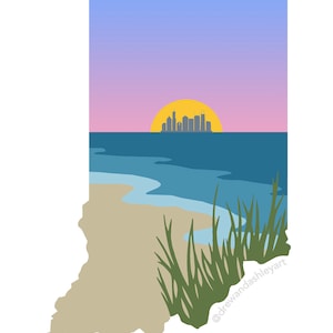 Indiana Dunes Chicago Skyline Sunset Fade Print