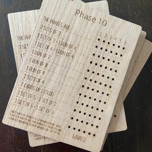 Phase 10 Tableau de bord jeu de cartes en bois SVG fichier numérique découpé au laser xTool Glowforge omtech compatible LightBurn