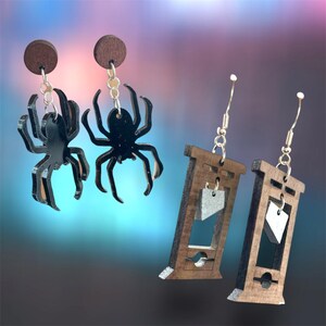 Halloween Earrings Guillotine Bat Spider Web SVG laser cut file - lightburn, glowforge compatible