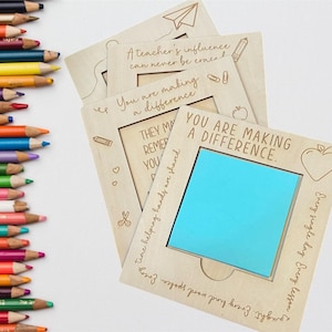 Digital fil för Post-it-lappar med uppskattning för lärare, 9 redigerbara, utbytbara designer, SVG-laserskurna filer i trä, glowforge xtool omtech