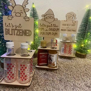 Holiday Shooter Carrier Christmas Mini Liquor Bottle Gift Funny SVG laser cut digital file glowforge, omtech, xtool, lightburn compatible