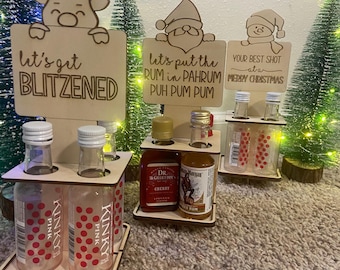 Holiday Shooter Carrier Christmas Mini Liquor Bottle Gift Funny SVG laser cut digital file glowforge, omtech, xtool, lightburn compatible