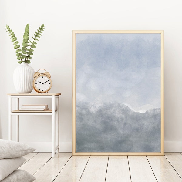 Abstract Landscape Painting, Sky Painting, Large wall art, Printable Art, Clouds print, Living room art, Landscape art, Light Blue