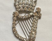 Marty Dan Vintage Rhinestone Harp Brooch Aurora Borealis Pave Pastes in Silver Tone Setting Large Sparkly Music Pin Lyre Instrument