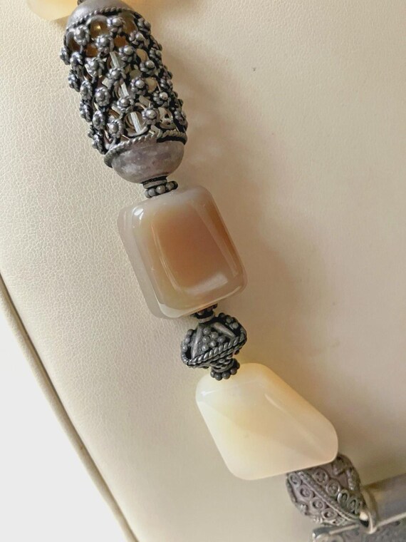 Sterling Silver Agate Statement Necklace, Hammere… - image 6