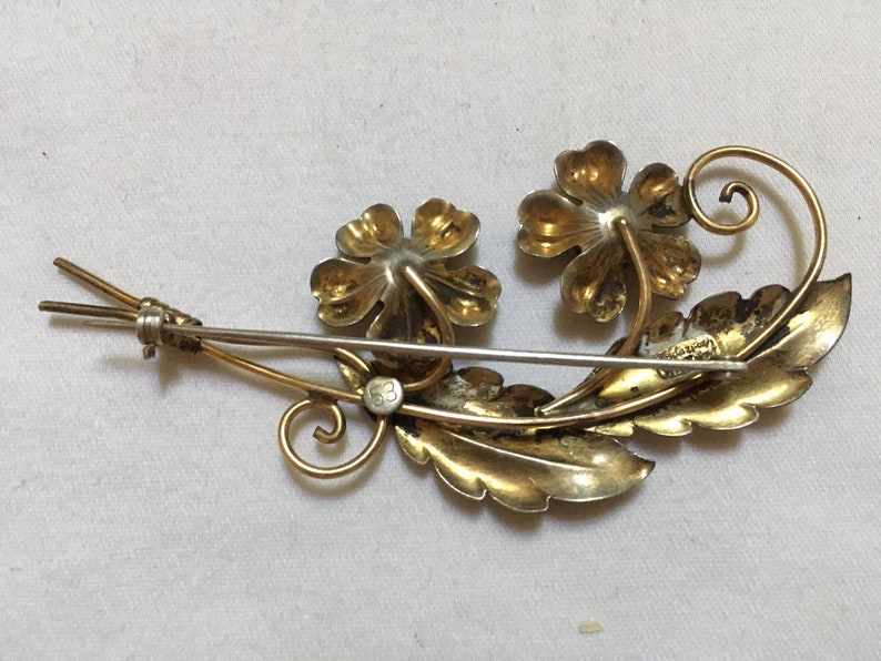 Van Dell Signed Vintage Brooch Floral Pin Two Tone Metal Etsy